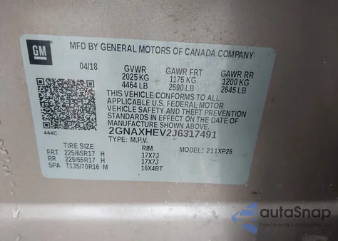 2018 Chevrolet Equinox Ls from USA, damaged, VIN 2GNAXHEV2J6317491